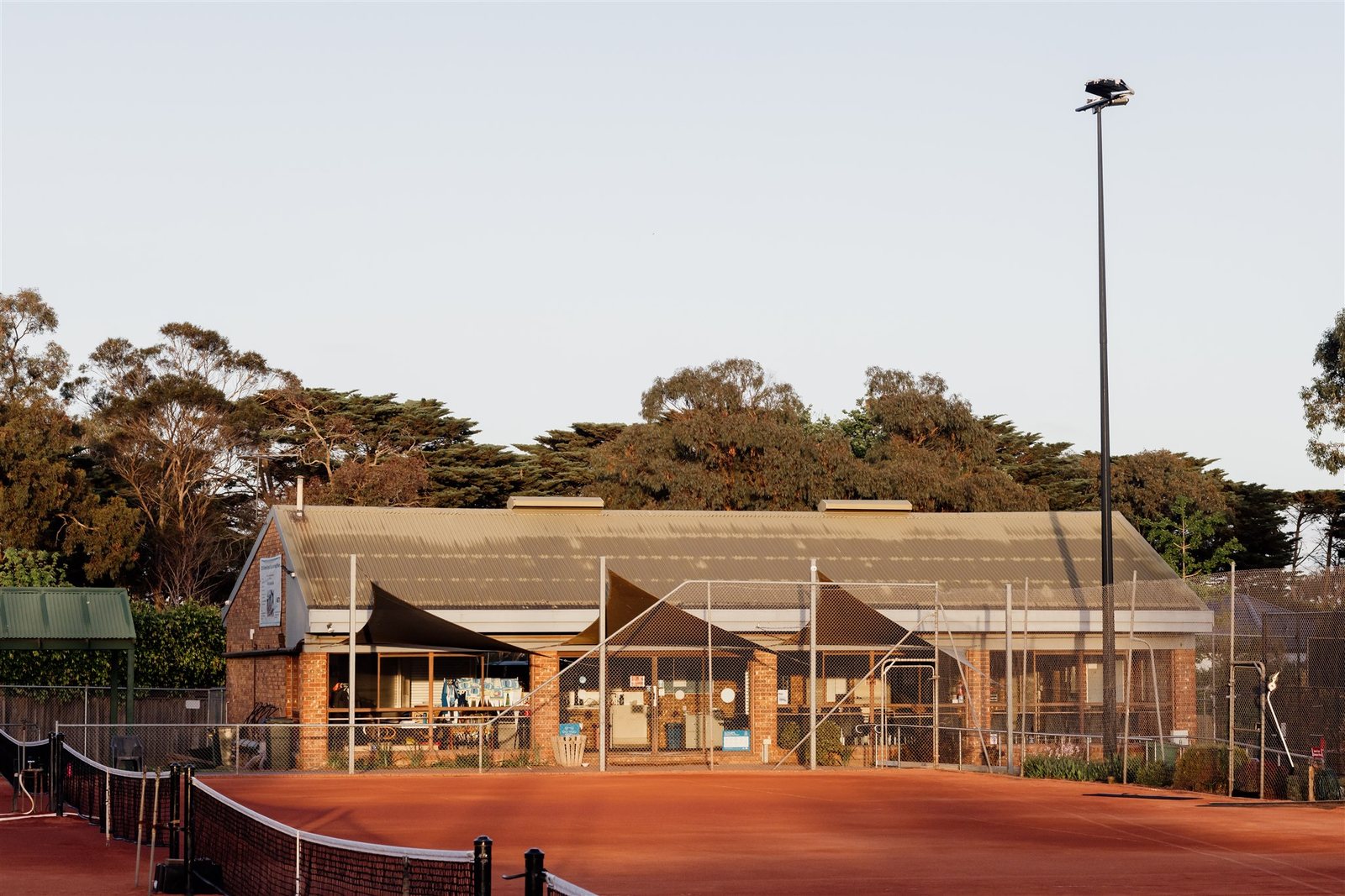 Aerial view of the courts and clubhouse at Mt Eliza Tennis Club
